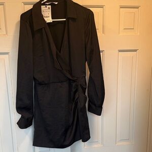 Zara Black Long Sleeve Wrap Dress